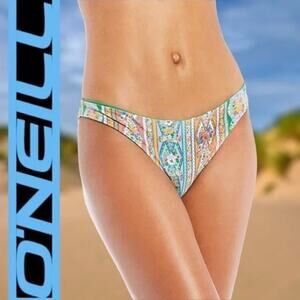 ONeill Bikini Bottom Floral Geometric Boho Twist Side Green Full Coverage XL NWT